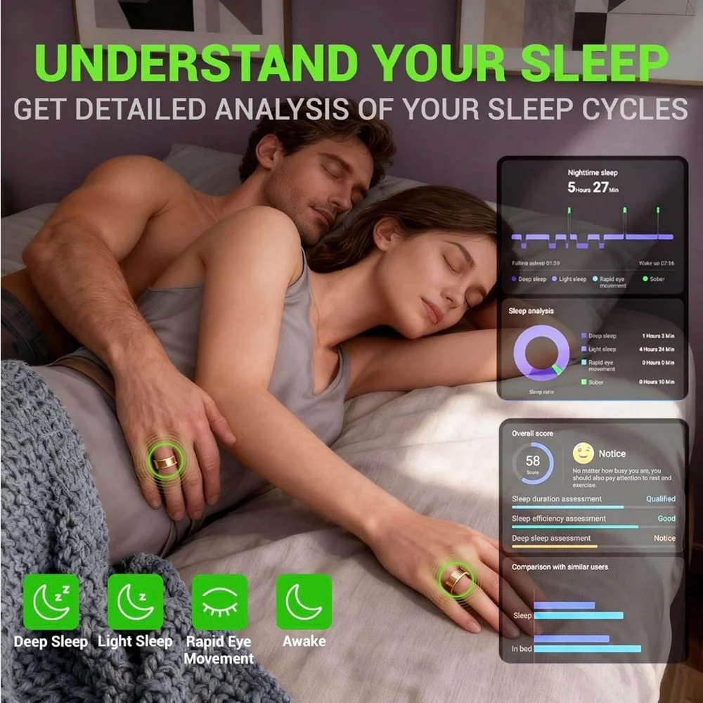 Smart Ring Fitness Tracker SpO2 Sleep Monitor IP68 Waterproof Step Counter
